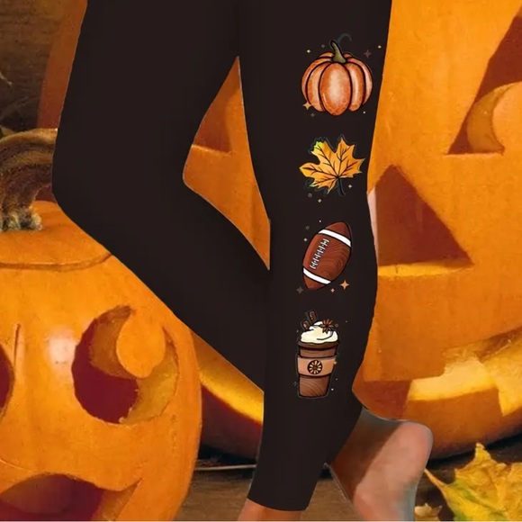 🏈 Halloween Print High Waist Workout Leggings, Casual Skinny - Picture 3 of 11